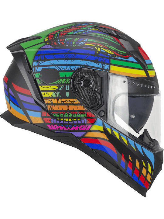 CGM Blast Skull 311X Black/Blue/Red Motorcycle Helmet Full Face ECE 22.06 1550gr with Pinlock and Sunvisor