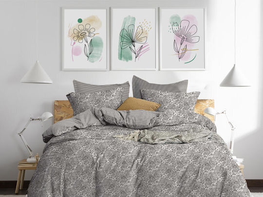 Sheet Sets King Size with Elastic 180x200+30cm. Grey Paisley 4pcs
