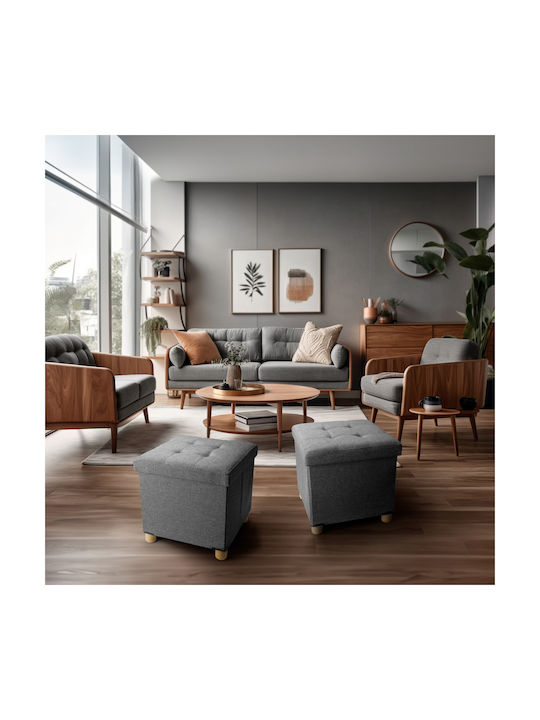 Suport Pentru Picioare Cu Spațiu De Depozitare Tapițat Cu Țesătură Gri 38x38x38cm Taburet Cu Lemn Gri 12