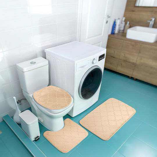 Αντιολισθητικό Σετ Πατάκια Μπάνιου Microfiber Λεκάνης BeigeRug2 Natural Beige 3τμχ