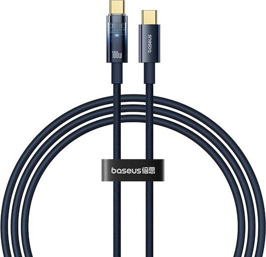 Baseus Explorer Power Data Кабел Бързо Зареждане Data Кабел Smartphone USB Type-C към USB Type-C 100W Автоматично Спиране на Зареждането Плетен 1m Син "p10319704321-00" Зелен Печат 0.08 Леи