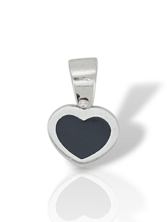Mentzos Heart Charm in 14K White Gold Black