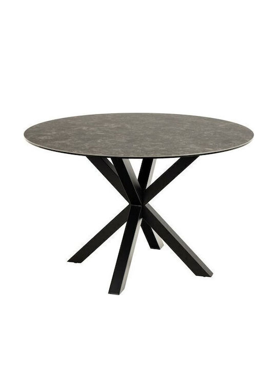 Norsica 780 Round Table Dining Room with Glass Surface Black, Black Marble 76x76cm