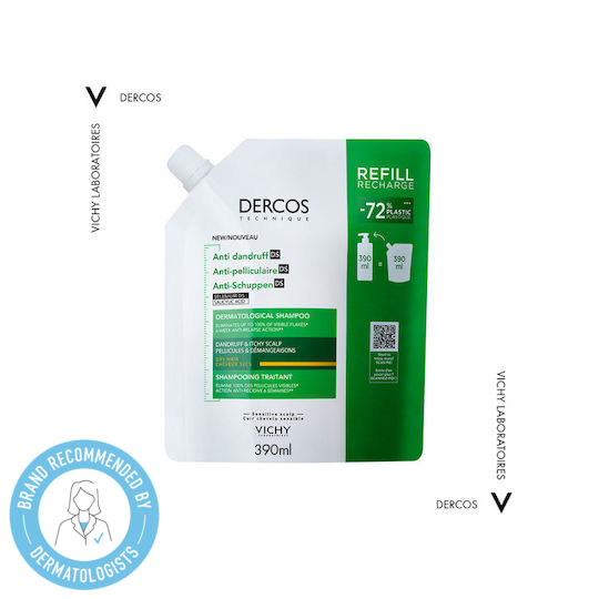 Vichy Dercos Anti-dandruff Ds Refill Σαμπουάν Kατά της Πιτυρίδας & της Ξηροδερμίας για Ξηρά Μαλλιά Μαλλιά 390ml
