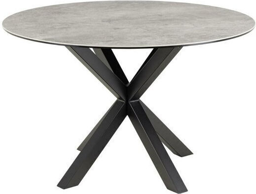 Norsica 780 Round Table Dining Room with Glass Surface Grey Marble, Black 76x76cm