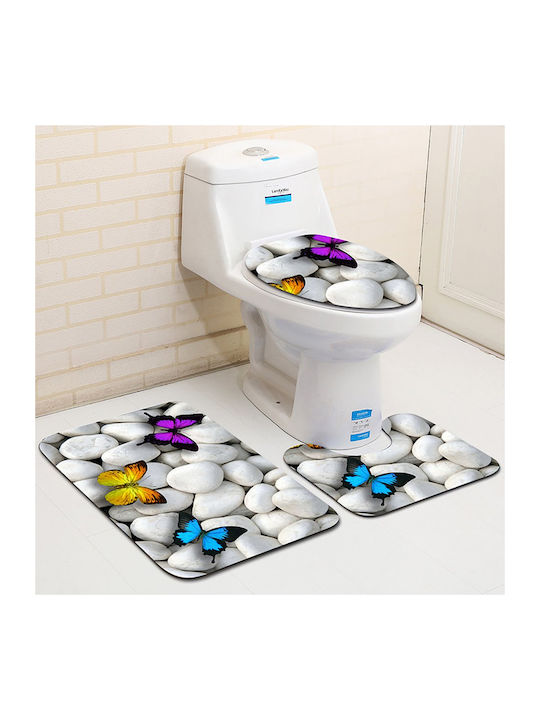 Rutschfest Set Badematten Synthetisch,Polyester/Cotton/Leather Toilette CovorFluture200 Multicolor 3Stück
