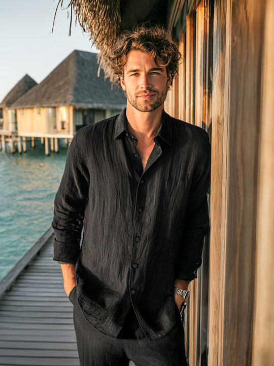 Panda Clothing Long-sleeved Linen Shirt Black