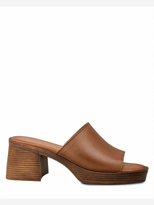 Mules with Heel in Tabac Brown Color