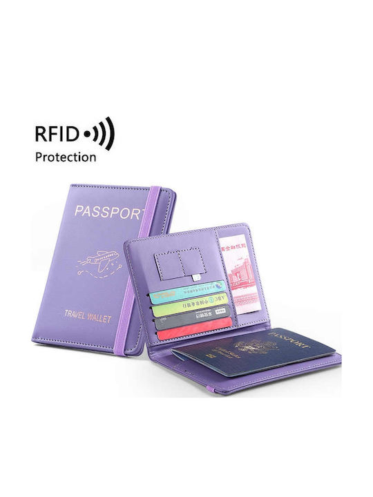 Πορτοφόλι Διαβατηρίου Τεχνόδερμα – Rfid Blocker – Θήκες Κάρτες Μετρητά Sim – Λάστιχο Κλεισίματος – 15x10,5cm 4 Χρώματα Μοβ
