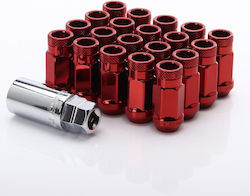 Set Wheel Nuts Japan Racing Jn1 M12x1.5 Conical 60° Steel Red Open Type 20 Pieces Jn1-1215r
