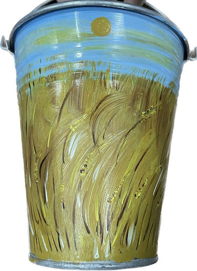 Decorative Metal Bucket Electrostatic White Height 17 Centimeters Base Φ10 Rim Φ15 Ear of Wheat