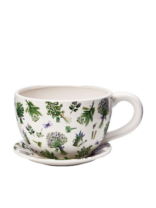 Plant A Cup Vază pentru Plante Κασπό Κούπα Μοτίβο Λουλούδια Culoare Full Face Alb din piatra Lungime 30 X Lățime 22,5 X Înălțime 15 Cm