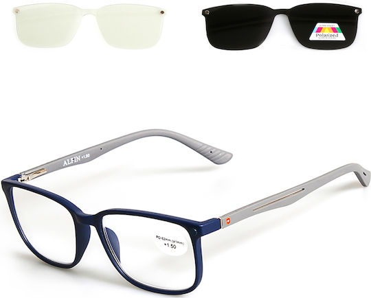 Alpin Clip On Men Reading Glasses +1.50 with Magnet in Navy Blue Colour