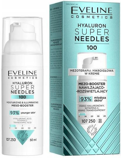 Eveline Hyaluron Super Needles 100 Mezo Moisturizing Serum Booster Face with Vitamin C and Hyaluronic Acid for Brightening 50ml