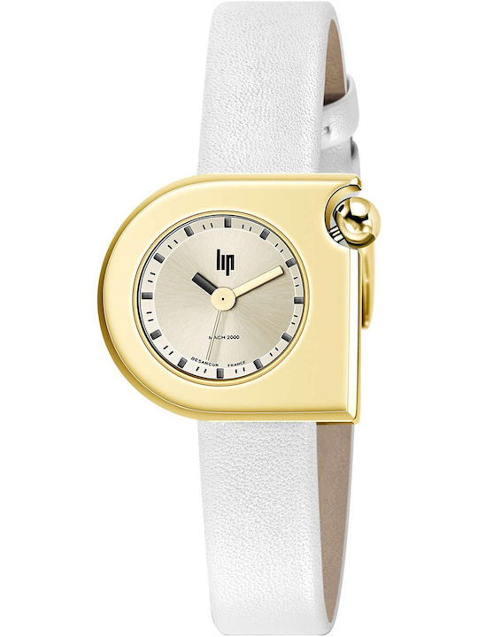 Lip Watches Men's Watch Battery with White Leather Strap