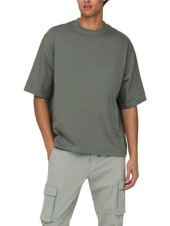 Only & Sons Μπλούζα Κοντομάνικη Castor Gray, Χακί