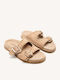 Leather Women's Flat Sandals in Beige Color