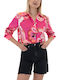 Shirt Women's Satin Long Sleeve Shirt White- Pink- Fuchsia