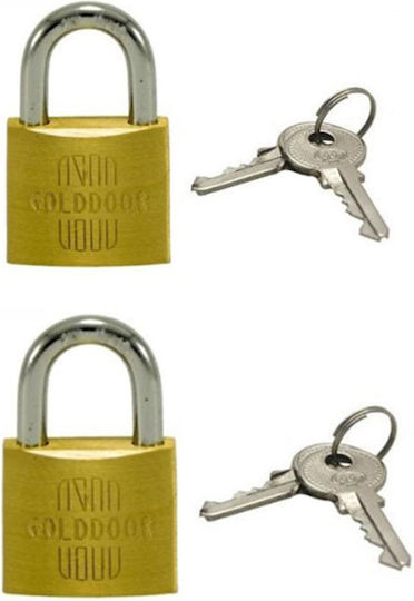 Goldoor Set of Small Brass Heavy Duty Padlocks 20-25mm 2 Pieces
