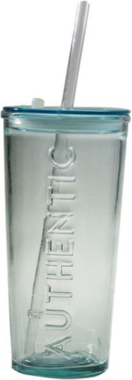 Authentic Set Gläser Wasser aus Glas mit Strohhalm 500ml 6Stück