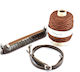 Knitted Bag Set Zipper 25 cm Crossbody Strap Brown Yarn Silver Metal Elements