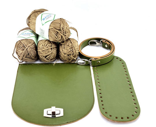 Knitted Bag Set Magnolia Faux Leather Green D19 Silver Metal Elements