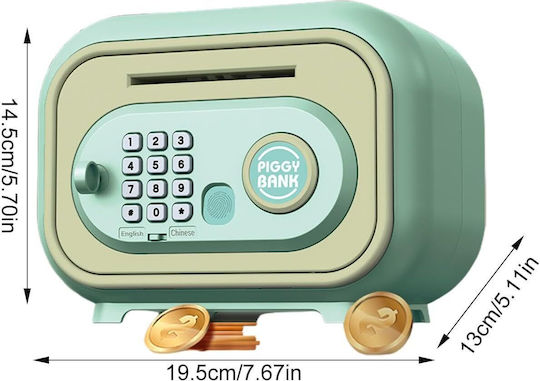Kids Money Box Safe Fingerprint & Sound Green