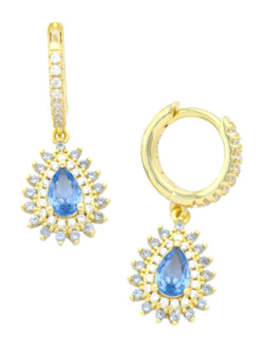 Silver Union Earrings made of Silver Gold Plated with Stones Blue