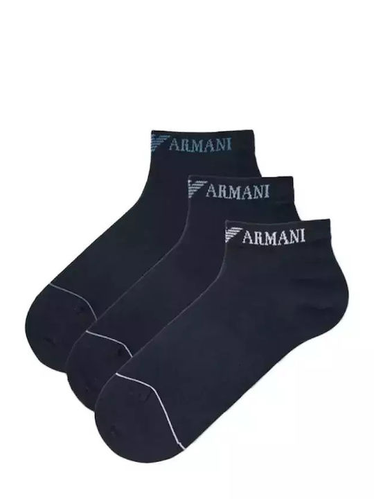 Emporio Armani Men’s Socks Ankle Full Logo Triple Pack Armani Blue-armani