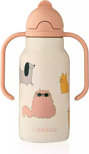 Liewood Cats Dogs Stainless Steel Kids Water Bottle Thermos with Straw Multicolour 250ml