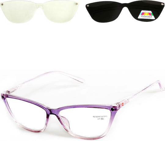 Alpin Clip On Women Reading Glasses +3.00 with Magnet in Lilac Colour