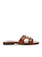 Leather Women's Flat Sandals in Brown Color