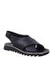 Leder Flache Sandalen für Damen Anatomisch in Schwarz Farbe