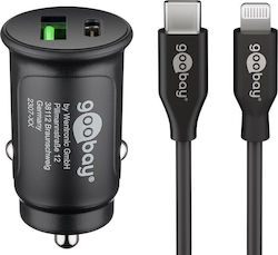 Goobay Φορτιστής Αυτοκινήτου με Θύρες 1xUSB-A 1xType-C και Καλώδιο Lightning
