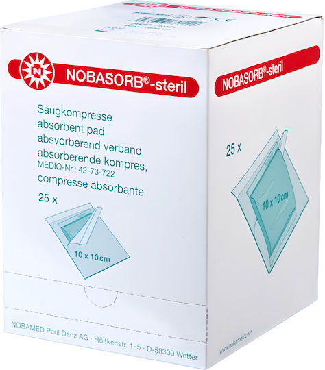 Plasture cu Gază Absorbantă Sterilă Nobasorb Pad 10 x 10cm 25 bucăți