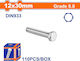 Wadfow Screw Hexagon Galvanized DIN 933 with Diameter M12 and Length 30mm 110pcs