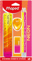 Ученически Комплект Maped Neon Гума Шпатула Писалка Равнина 5 Бройки 981883