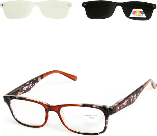 Alpin Clip On Women's Reading Glasses +4.00 with Magnet in Brown Color