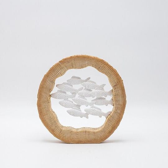 Decorative Sculpture Fish School Polyresin Natural White 19.5x3.5x19.5cm