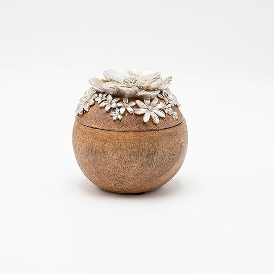 Estheti Home Cutie Decorativă Rotundă Flori Polirezina Lemn Natural Argintiu 9.5x9.5x9.5cm 819-00550