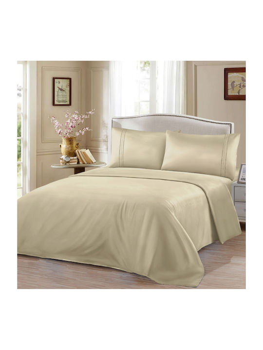 My Home Luxury Set Duvet Cover 220x240cm Extra Large with 2 Pillowcases and 1 Bed Sheet Beige
