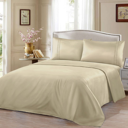My Home Luxury Bettbezüge Set 220x240cm Übergröße mit 2 Kissenbezügen & 1 Bettlaken Beige