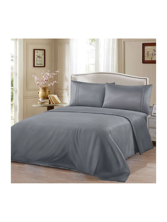 My Home Luxury Set Duvet Cover 220x240cm Super King with 2 Pillowcases & 1 Bed Sheet Dark Gray
