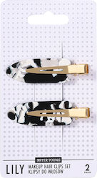 Sister Young Lily Makeup Hair Clips Set Black White 2 Τεμάχια