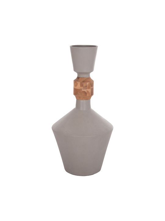 Decorative Floor Vase Fb94661.03 Fiber Cement Gray--Teak Wood Φ60x115cm