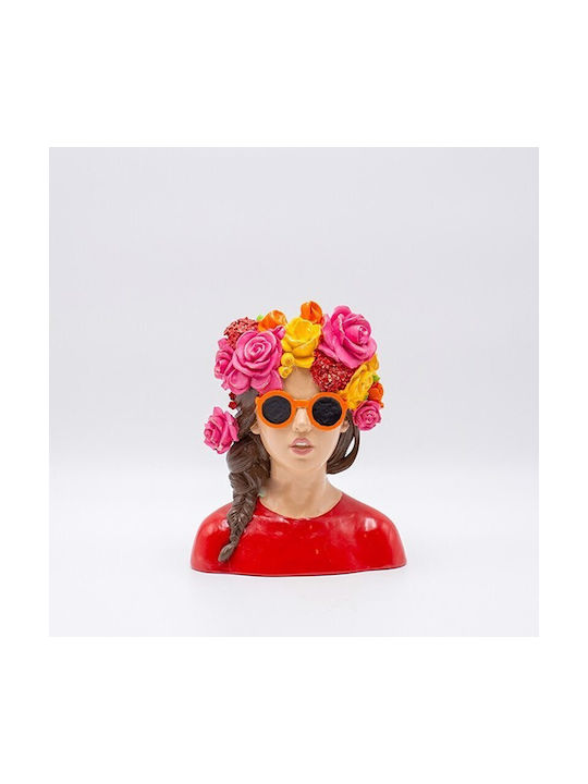 Decorative Figure Bust Woman Sunglasses Multicolored Flowers Polyresin Multicolored 17x10x21cm