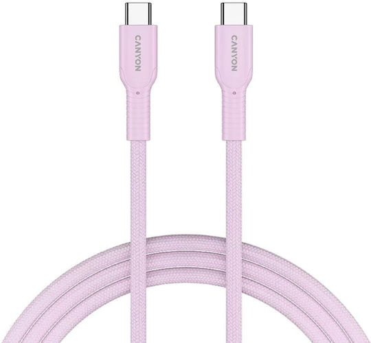 Canyon Плетен USB 2.0 Кабел USB-C Мъжки - USB-C / USB-A 60W Розов 1м CND-CCAP60AB10PK