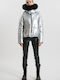 Short Women's Jacket for Winter Silver