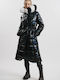 Women's Long Puffer Jacket Waterproof and Windproof for Winter with Hood Black