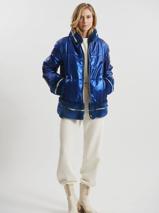 Women's Puffer Jacket Waterproof and Windproof for Winter Blue